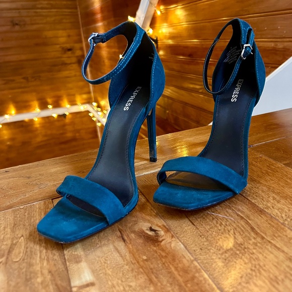 Express Teal Suede Ankle-Strap Heels – Size 7 - Picture 1 of 2